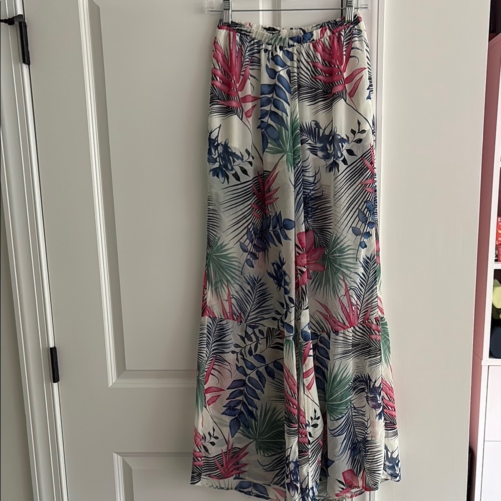 Tropical Print Sheer Pants